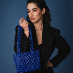 Azura glass beaded shoulder bag in royal blue by MAREN LILIAN