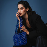 Azura glass beaded shoulder bag in royal blue by MAREN LILIAN