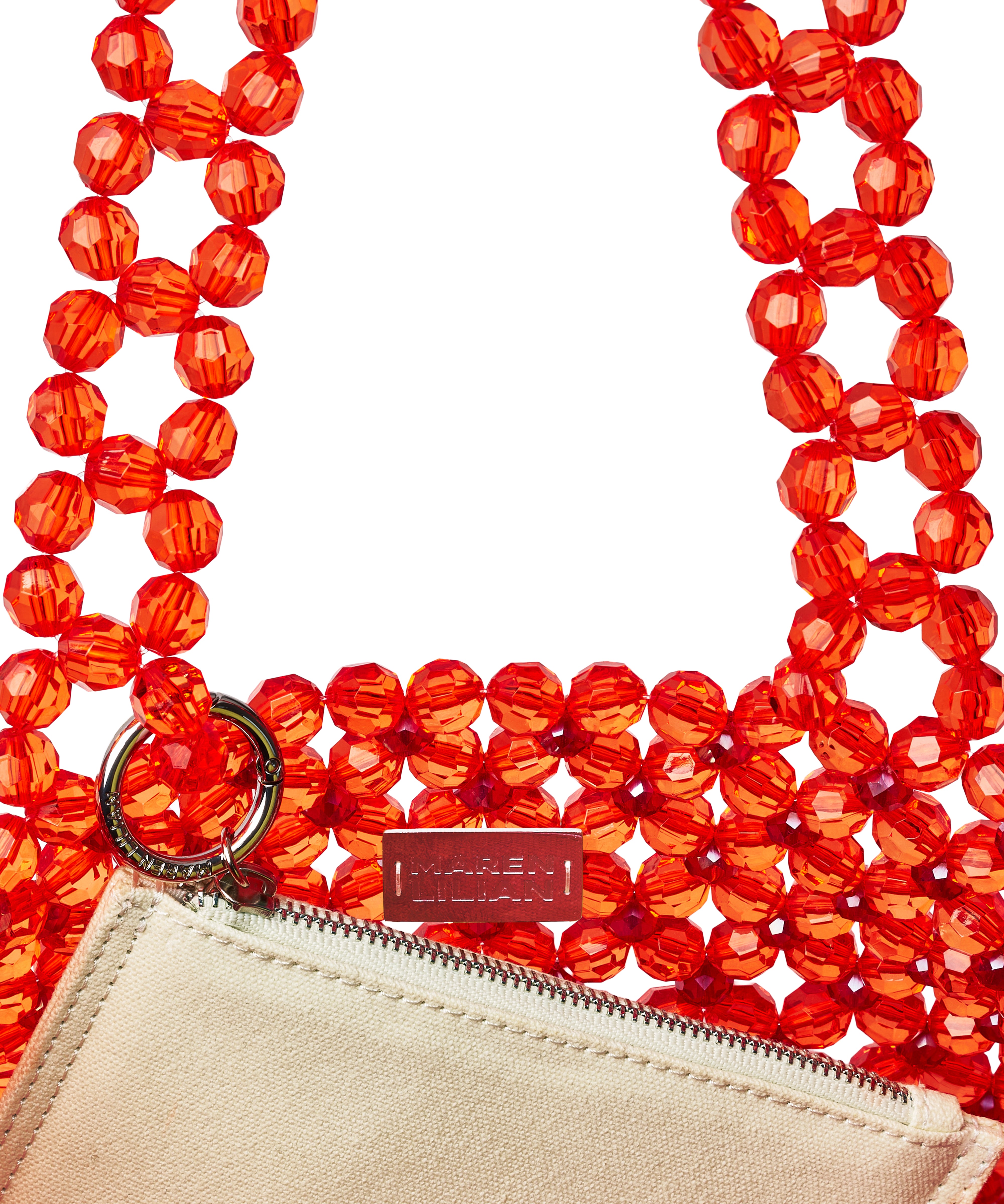 Azura glass beaded shoulder bag in red by MAREN LILIAN