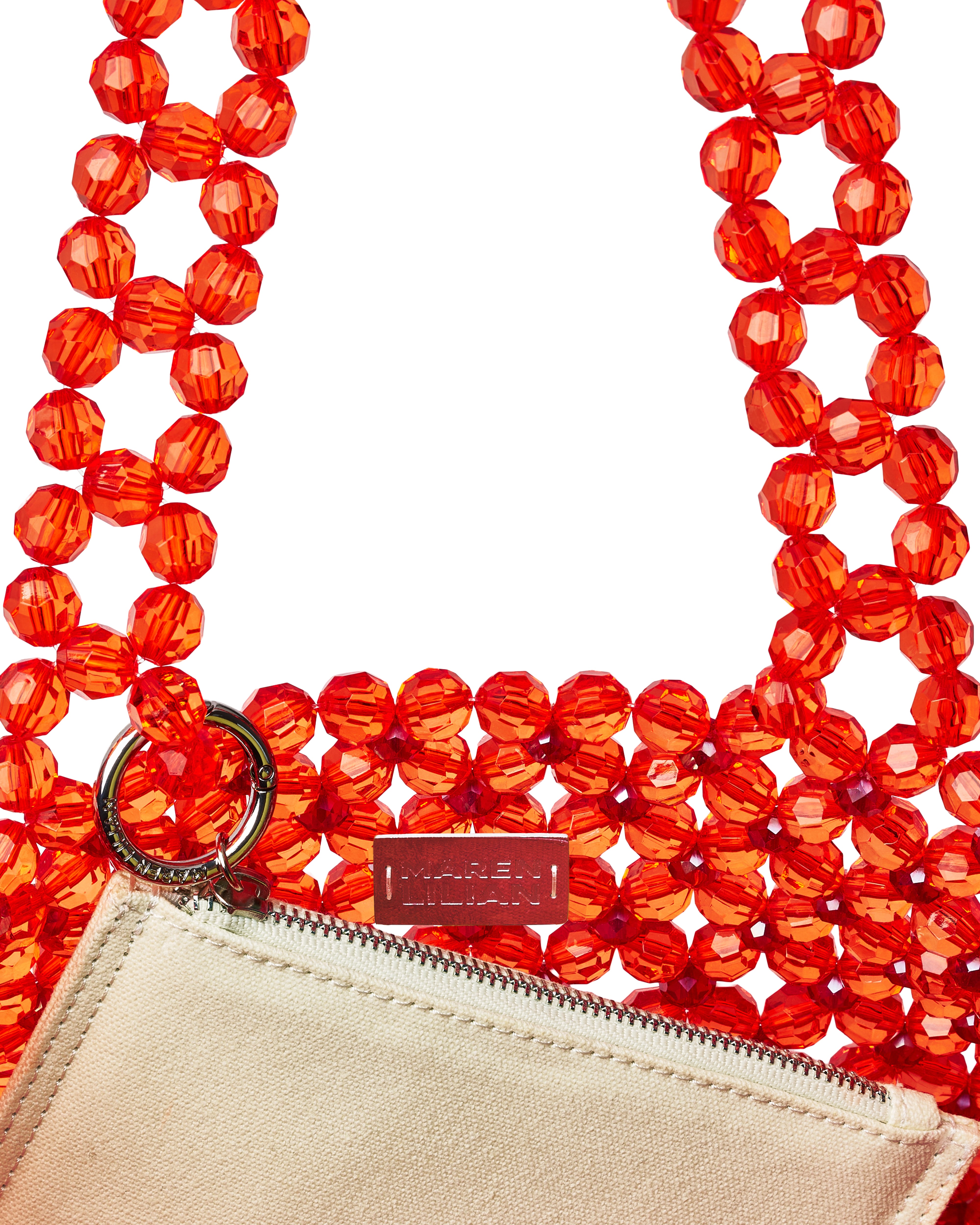 Azura glass beaded shoulder bag in red by MAREN LILIAN