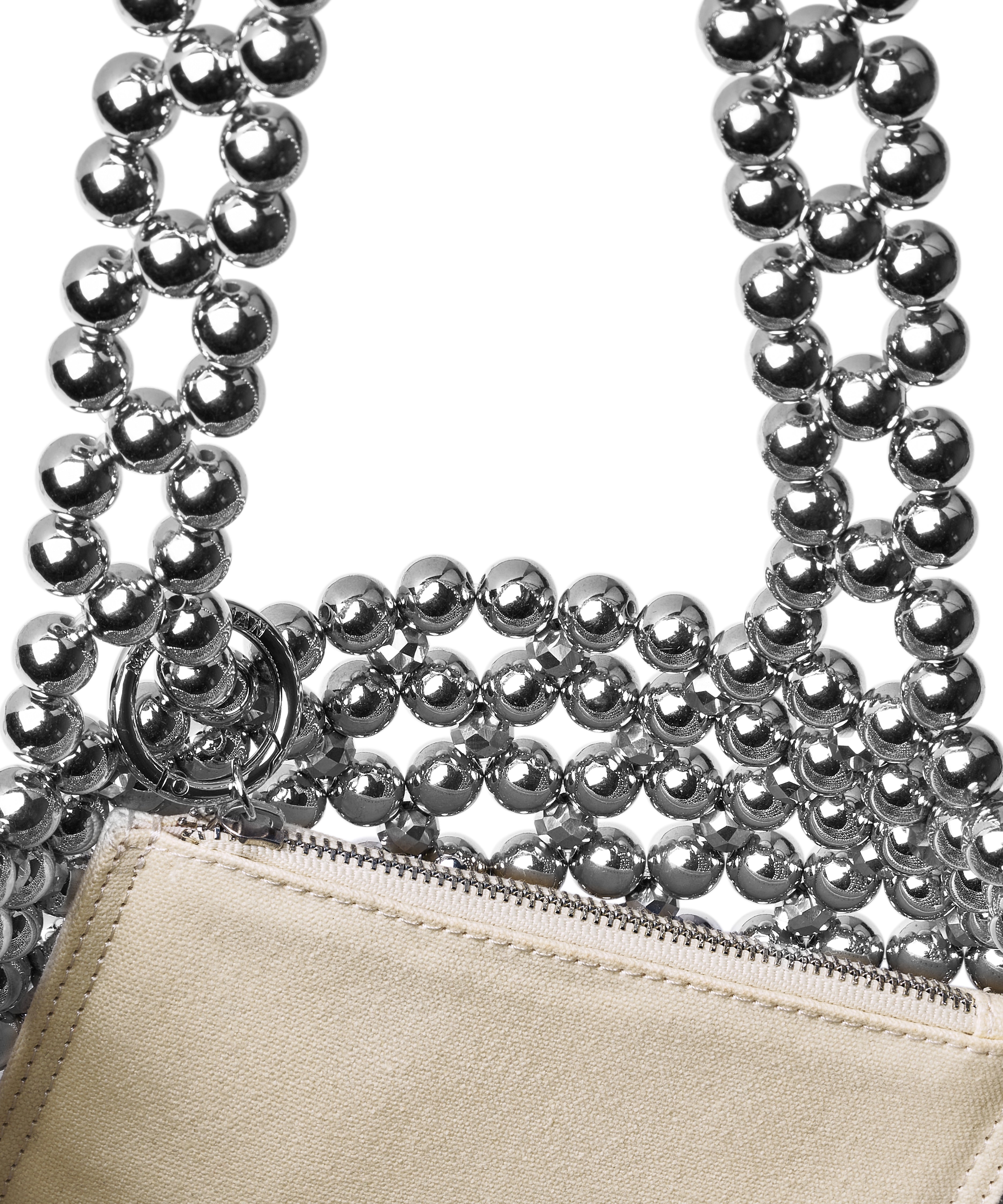 Azura glass beaded shoulder bag in silver by MAREN LILIAN
