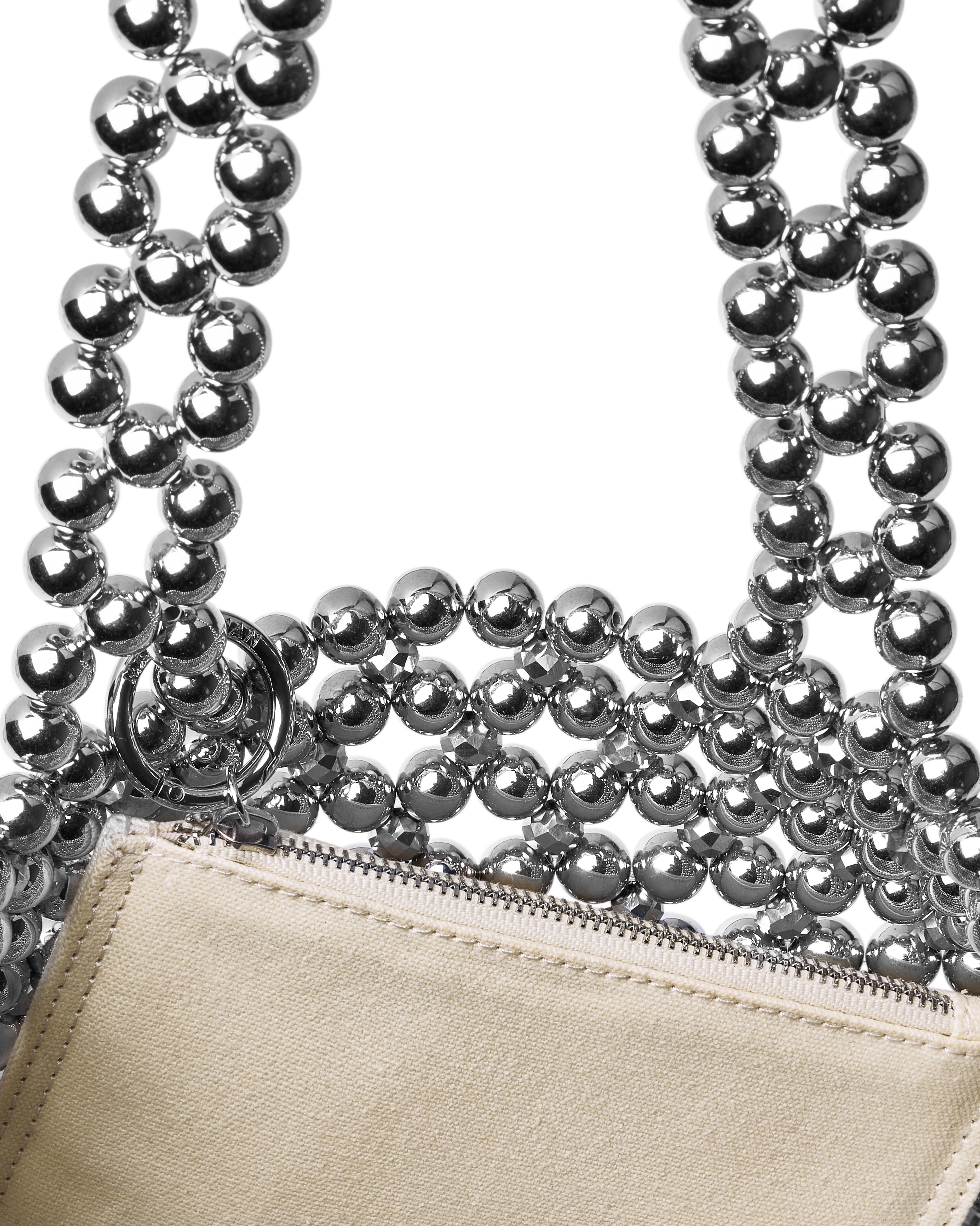 Azura glass beaded shoulder bag in silver by MAREN LILIAN

