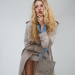 Azura glass beaded shoulder bag in silver by MAREN LILIAN